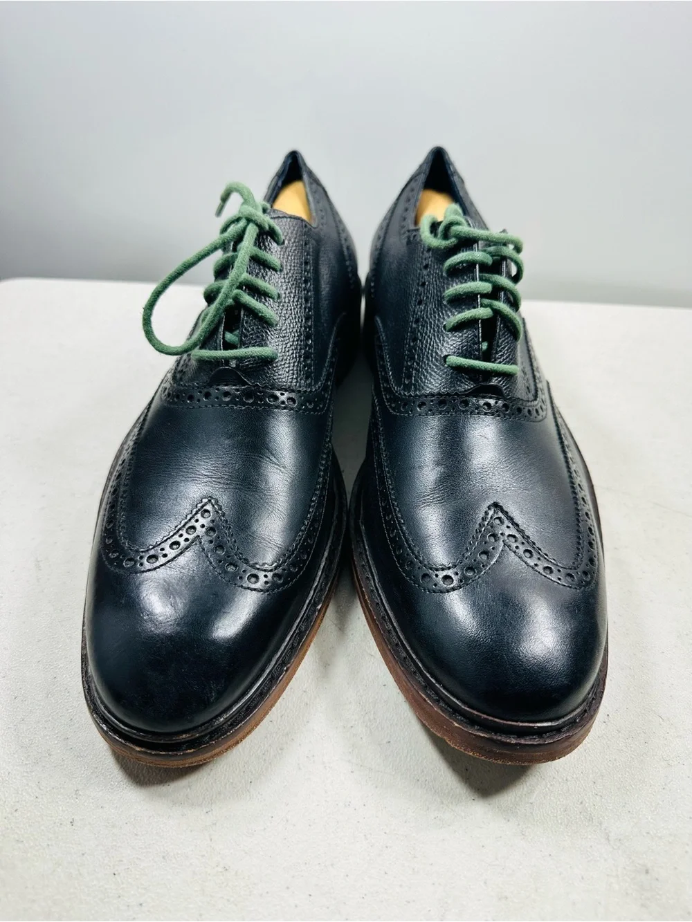 Cole Haan Wingtip Oxfords, #C11756, Black/Green, Leather, Men's US Size 10.5